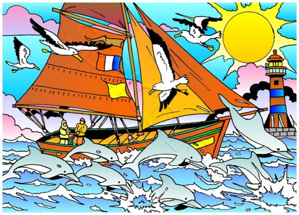 VOILIER ET DAUPHINS