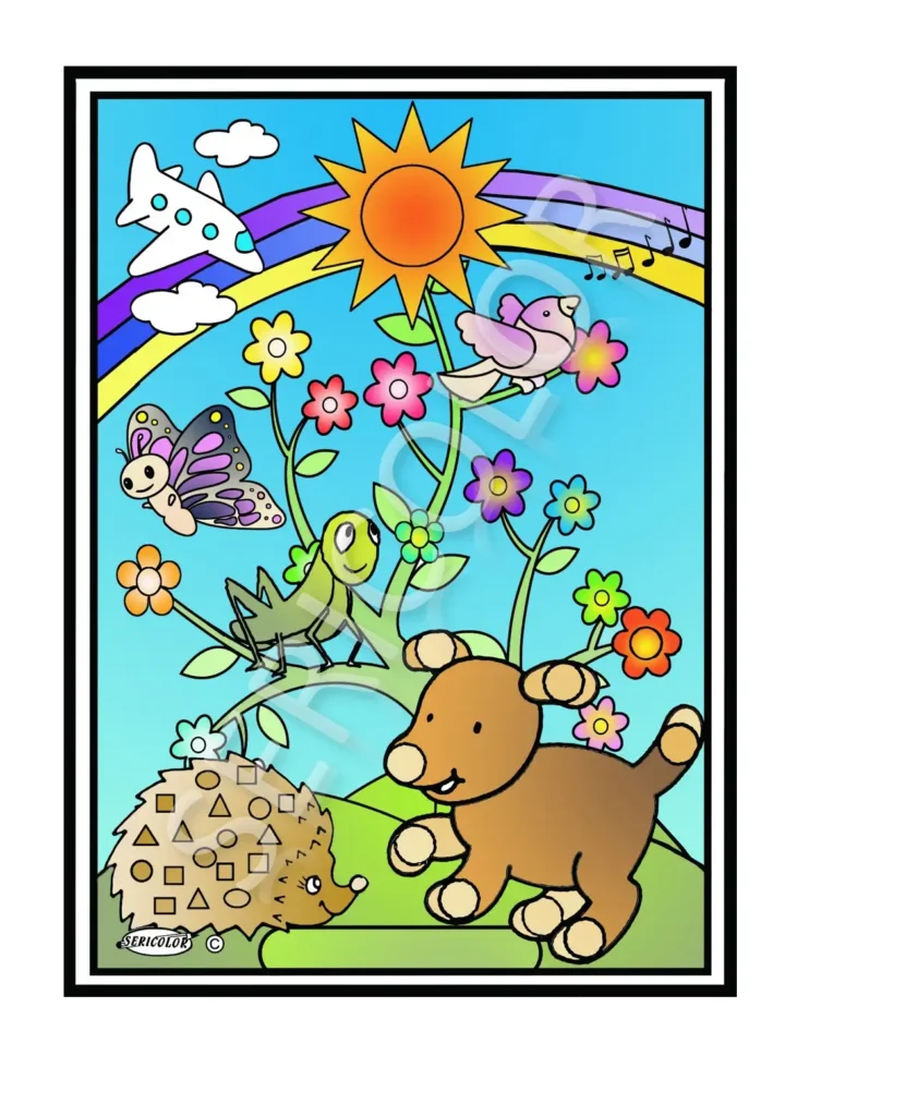 TABLEAU SERICOLOR - CHIEN ET LE HERISSON