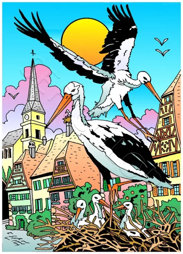 COUPLE CIGOGNE AVEC PETIT